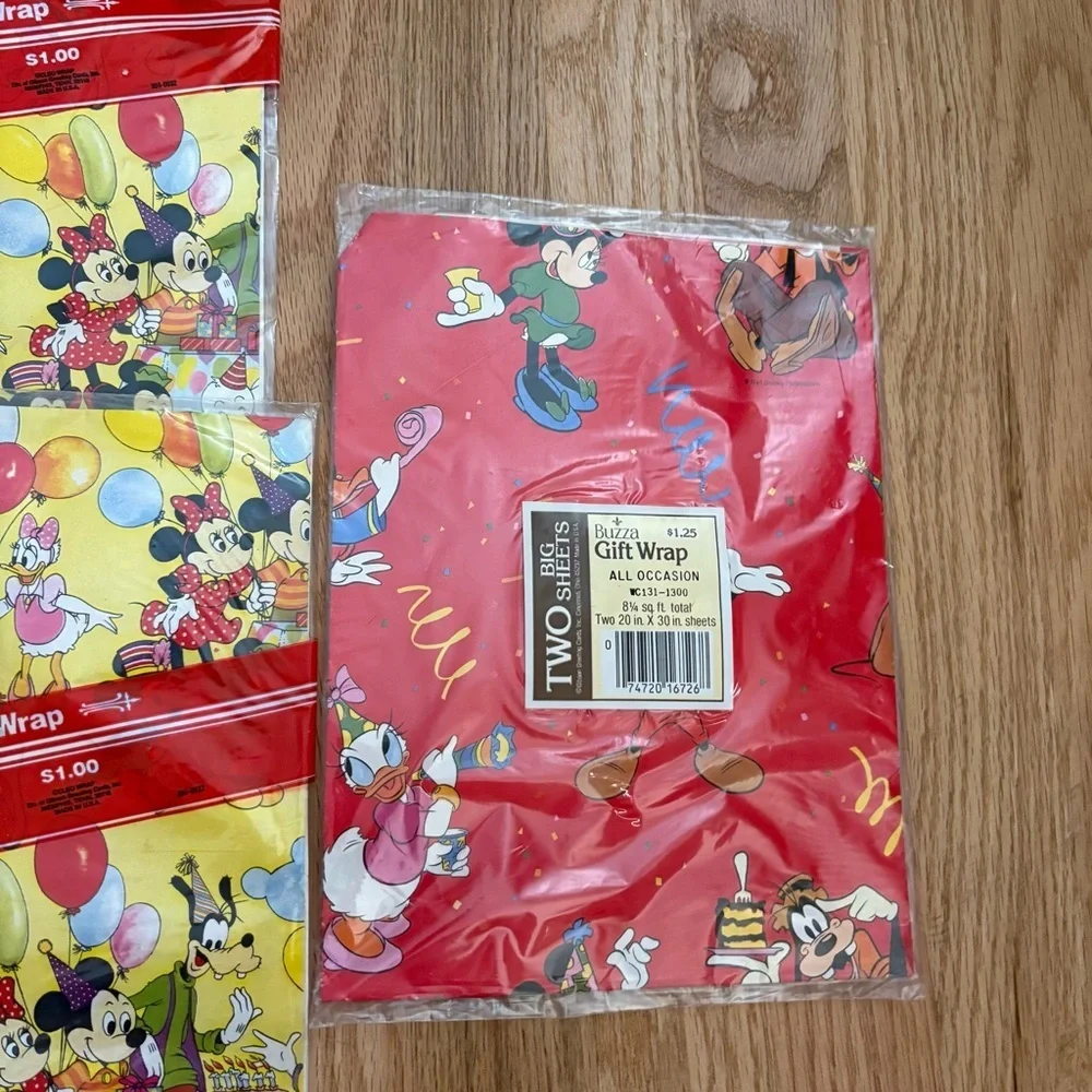 Vintage Disney Mickey Mouse Wrapping Paper Birthday Bundle NEW 90s Cleo Wrap